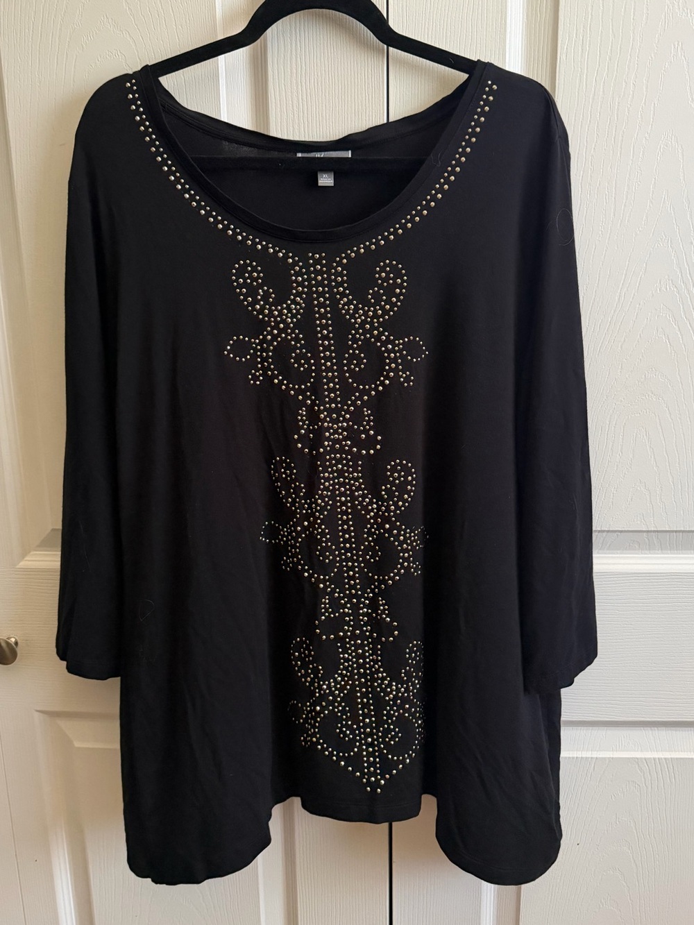 5 for $25! JM Collection Black Scoop Neck Top with Gold Stud Embellishment